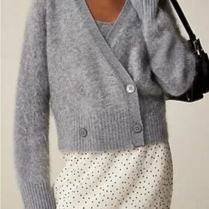 J. Crew cashmere Light Gray Cropped V-Neck Button-Front Cardigan